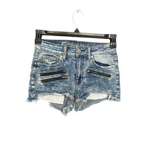 American Eagle Super Stretch Hi Rise Shortie Size 4‎ Denim Distressed Zippers